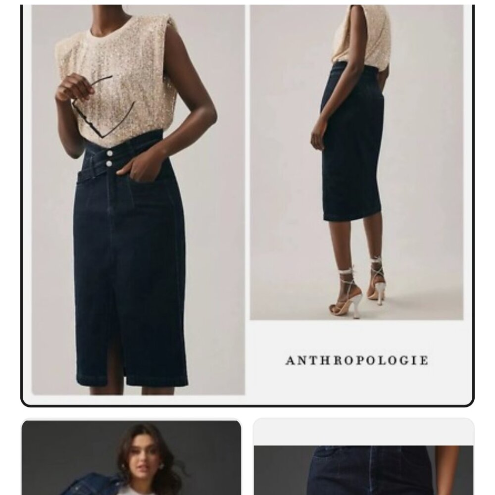 Anthropologie Dark Blue Midi Skirt